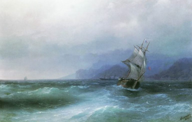 Парусник в море 1884 42х64 картина