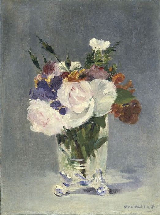 Цветы в хрустальной вазе картина