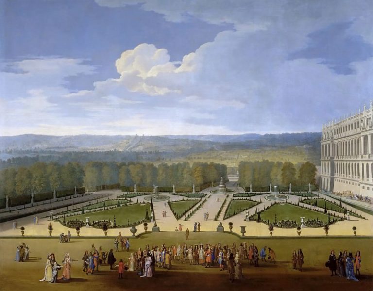 Этьен Аллегрен – Прогулка Людовика XIV в версальских садах картина