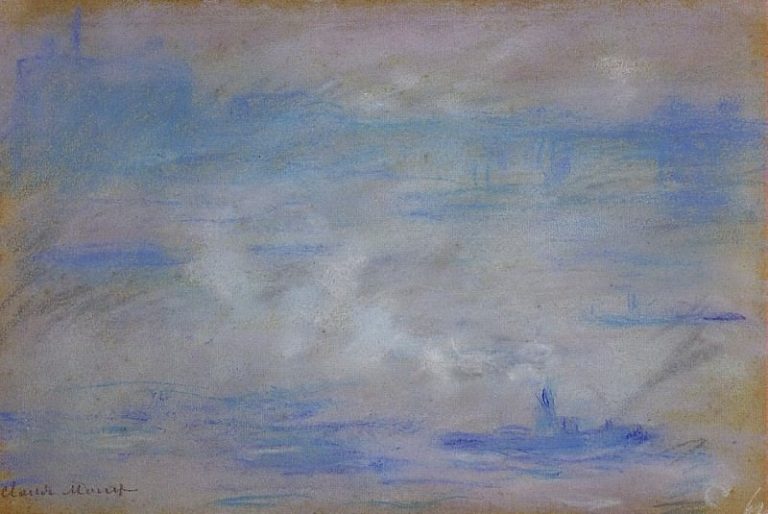 Лодки на Темзе, эффект тумана картина
