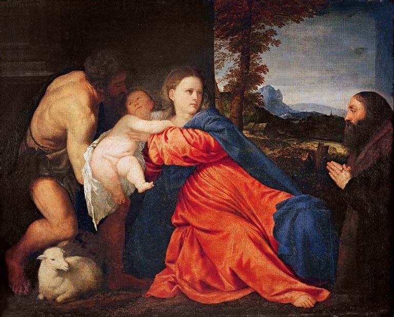 Мадонна с Младенцем, святым Иоанном Крестителем и донатором картина