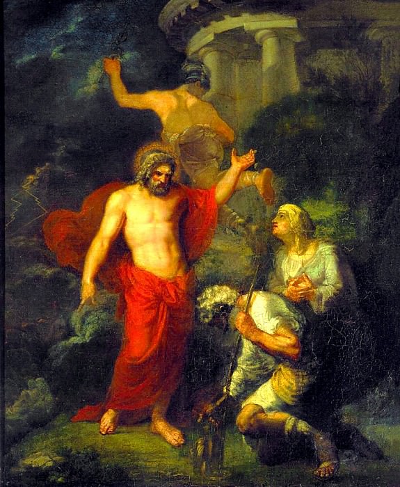 Юпитер и Меркурий, посещающие в виде странников Филимона и Бавкиду. 1802. Х. , м. 124. 7х101. 8. Рига картина