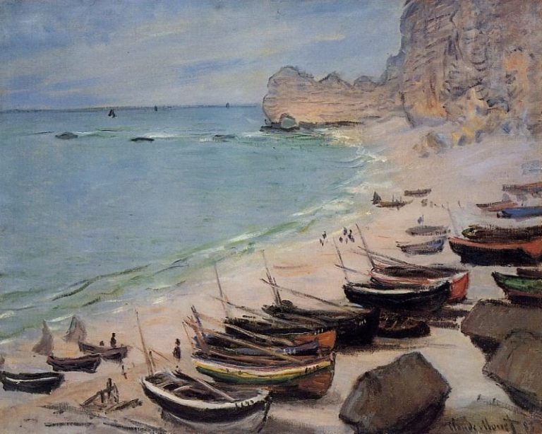 Лодки на пляже в Этрета картина
