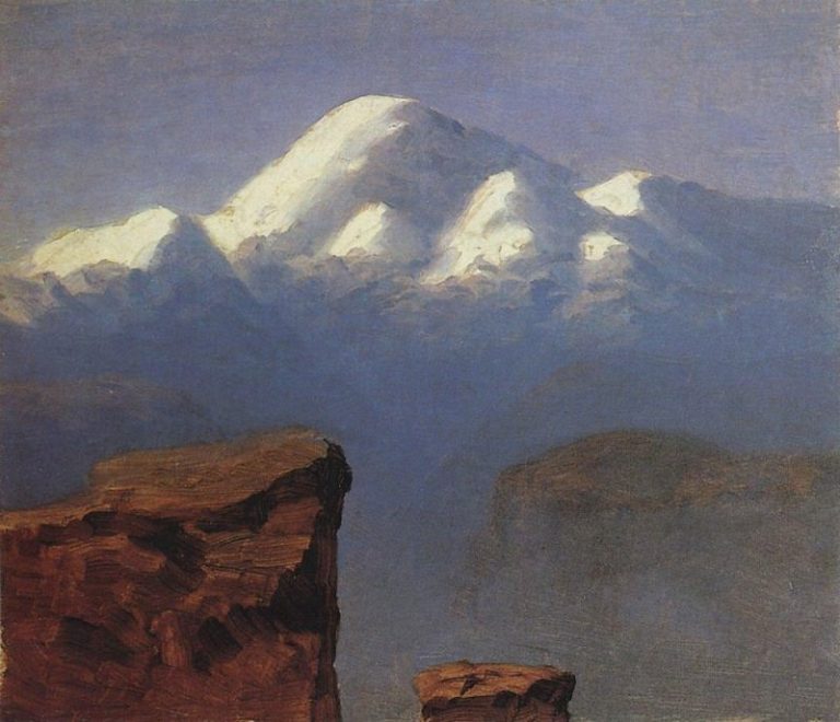 Вершина Эльбруса, освещенная солнцем. картина