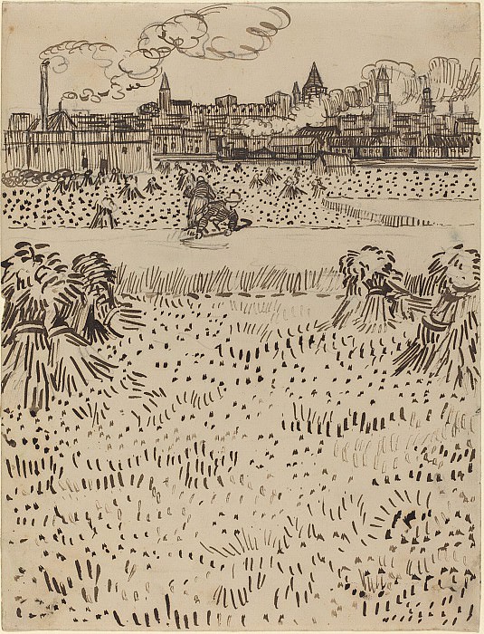Вид на Арль с пшеничных полей картина