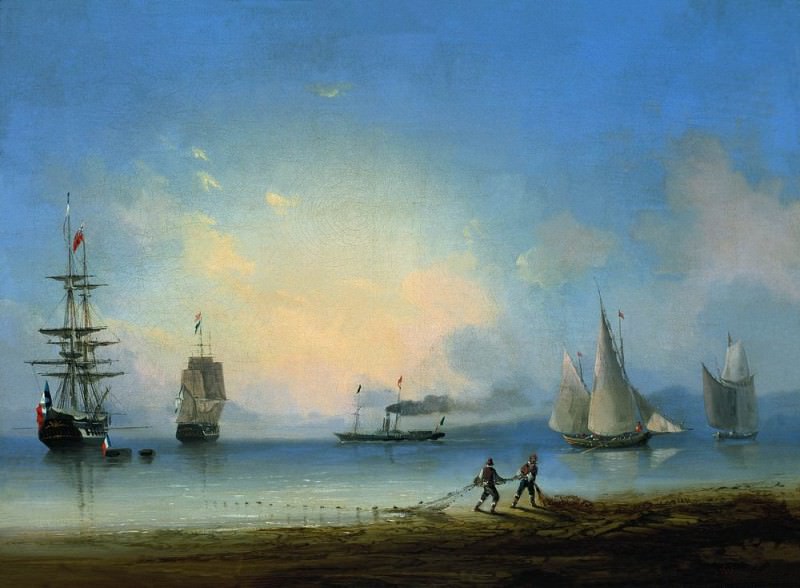Русский и французские фрегаты 1858 58х80 картина