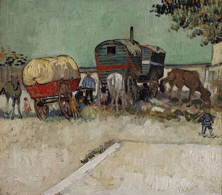 Цыганский табор с фургонами картина