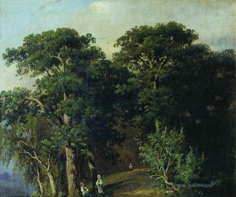 Лесной пейзаж с фигурами. 1880 33х40 картина