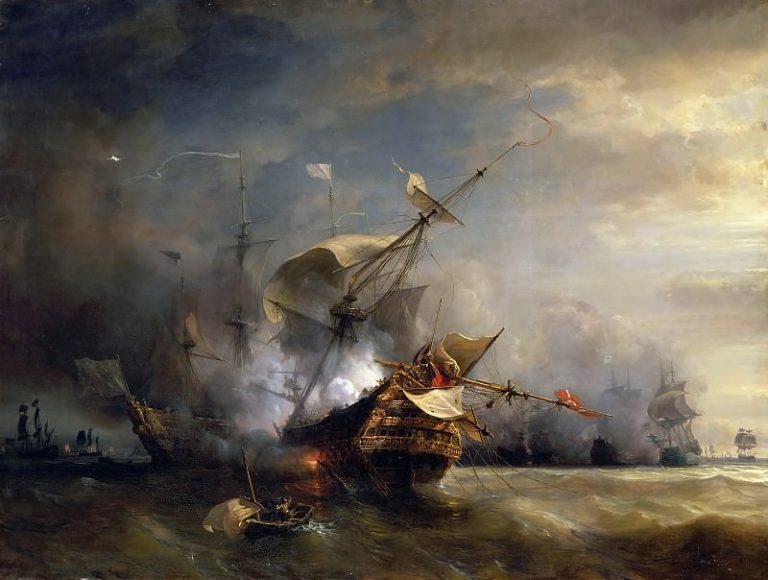 Теодор Гюден – Морской бой близ Корнуэлла 21 октября 1707 года картина
