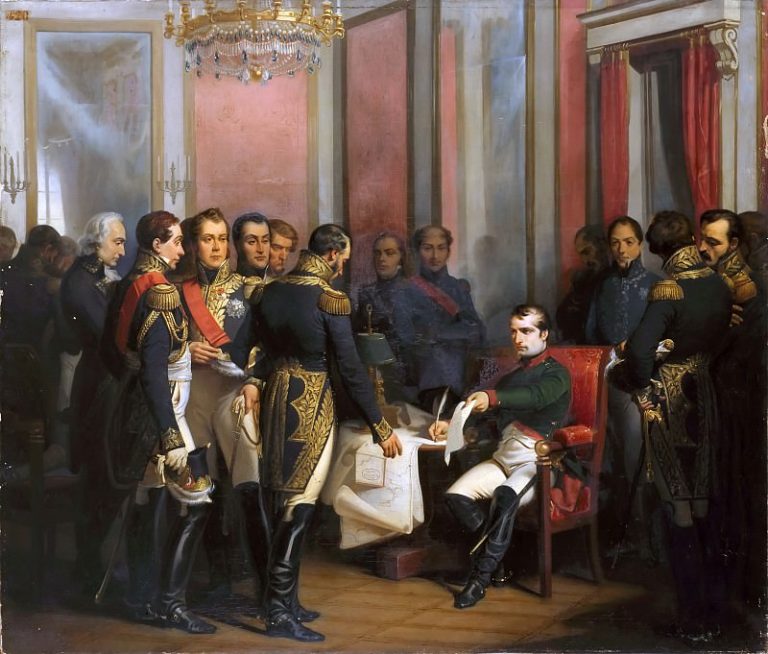 Гаэтано Ферри – Наполеон подписывет капитуляцию во дворце Фонтенбло 4 апреля 1814 года картина