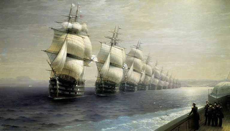 Смотр Черноморского флота в 1849 г. 1886 131х249 картина