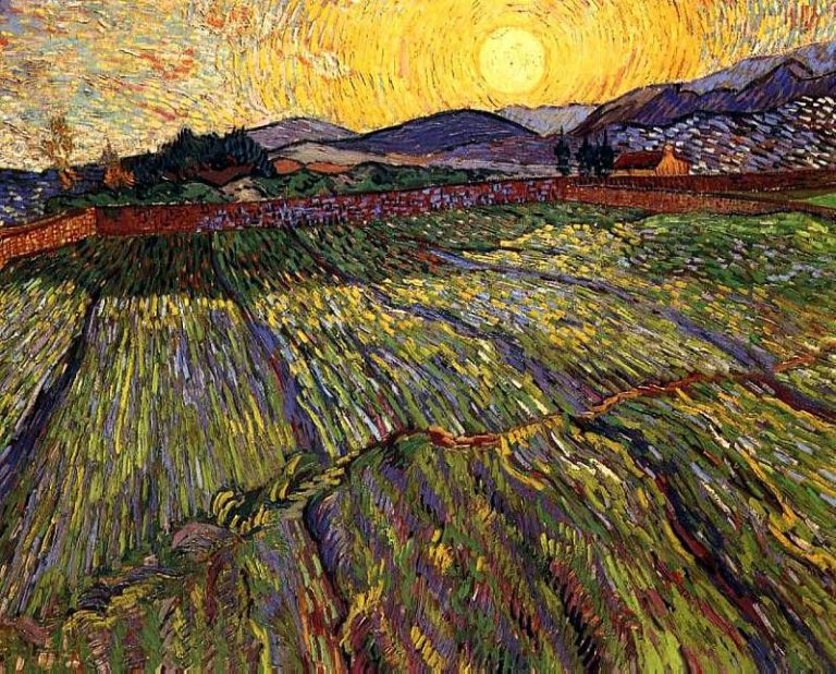 Пшеничное поле с восходящим солнцем картина