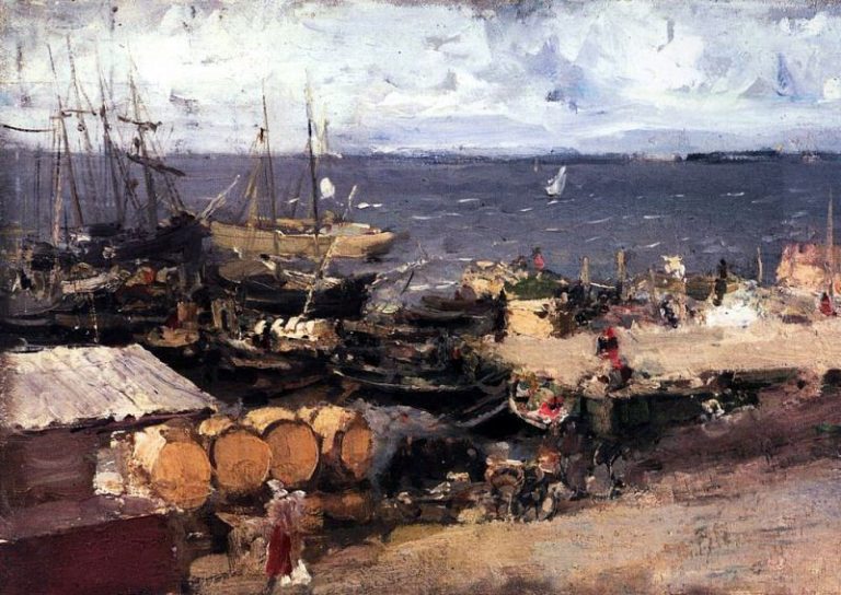 Архангельский порт на Двине. 1894 картина
