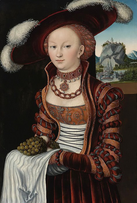 Лукас Кранах I – Девушка с виноградом и яблоком картина
