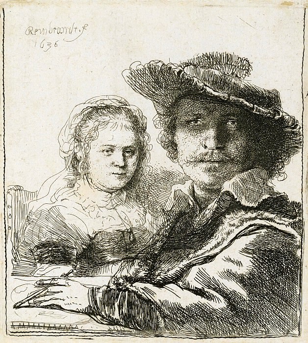 Автопортрет с женой Саскией картина