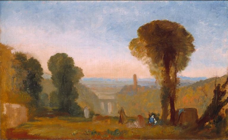 Тёрнер, Уильям Джозеф Мэллорд – Итальянский пейзаж с мостом и башней картина