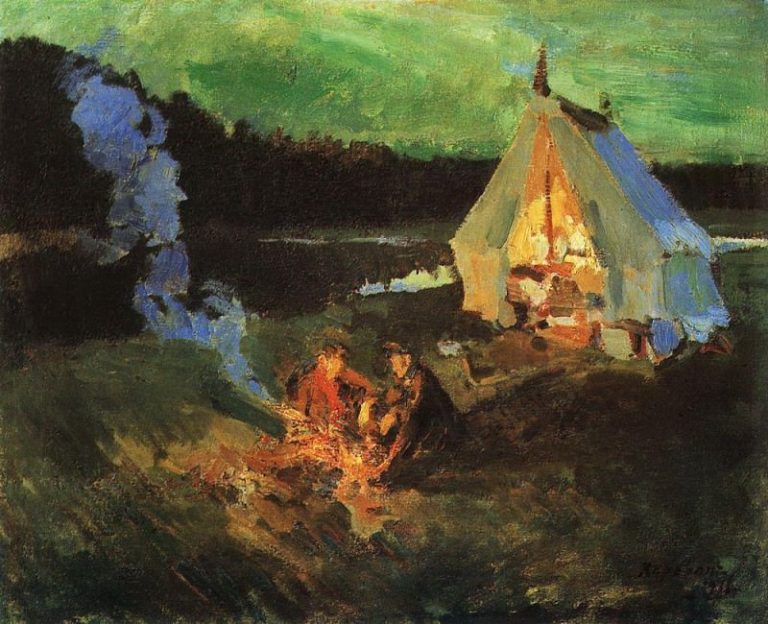 Привал охотников. 1911 картина