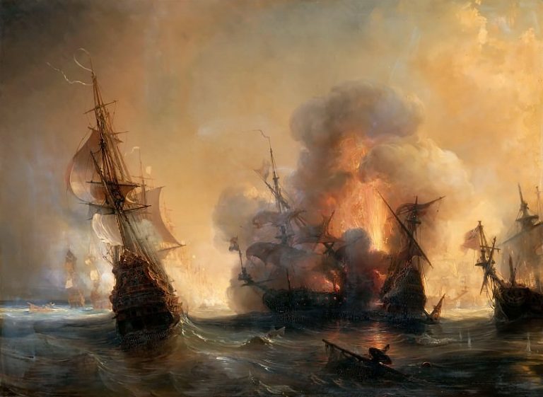 Гюден, Жан Антуан Теодор – Атака на английский флот графом Турвиллем и Жаном Бартом в Смирне картина