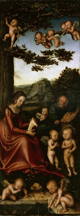 Лукас Кранах I – Алтарь Богородицы, левая внешняя створка – св семейство с ангелами картина