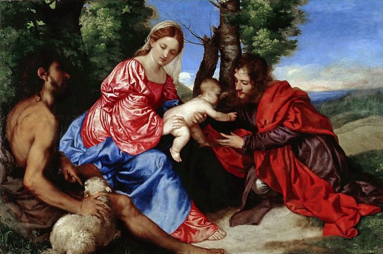 Мадонна с Младенцем, Иоанн Креститель и святой картина