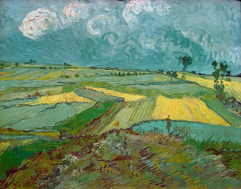 Пшеничное поле в Овере под кучевыми облаками картина
