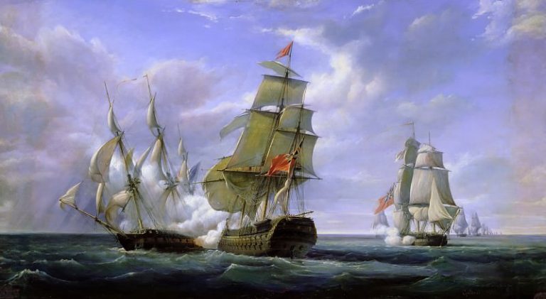 Жильбер, Пьер-Жюльен – Морской бой между французским фрегатом Канонир и английским кораблем Ужасающий 21 апреля 1806 года картина