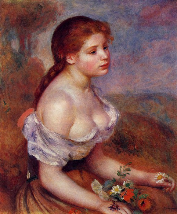 Молодая девушка с ромашками картина