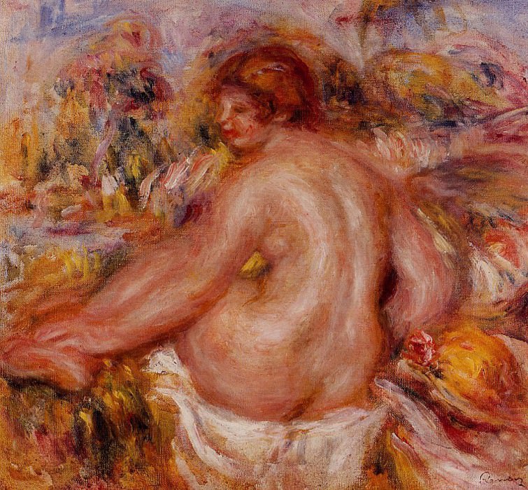 После купания, сидящая обнаженная женщина картина