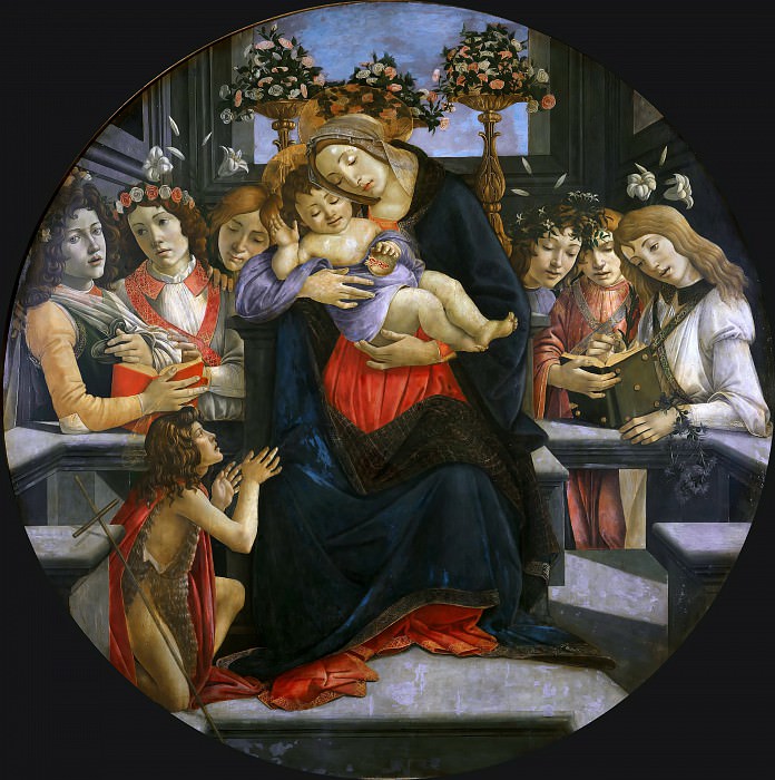 Мадонна с младенцем, шестью ангелами и Иоанном Крестителем картина