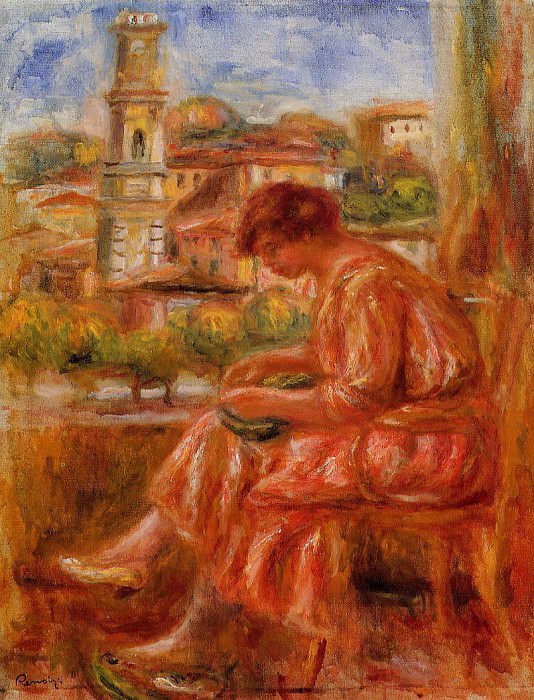 Женщина у окна с видом на Ниццу картина