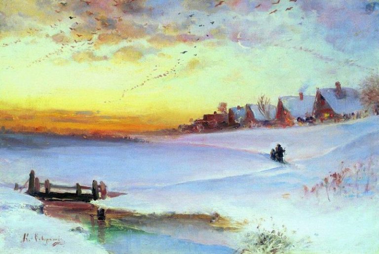 Зимний пейзаж (Оттепель). 1890-е картина