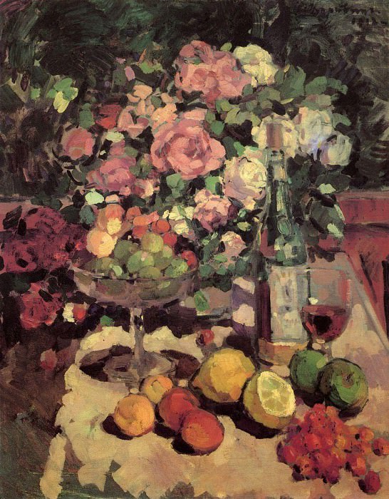 Розы, фрукты, вино. 1912 картина