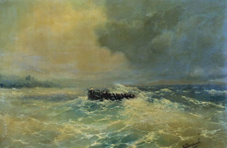 Перед Алупкой в Крыму. Лодка в море 1894 37х55 картина