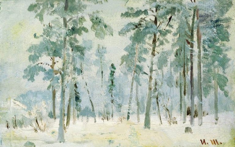 Лес в инее. 1890-е. Этюд 13х21 картина
