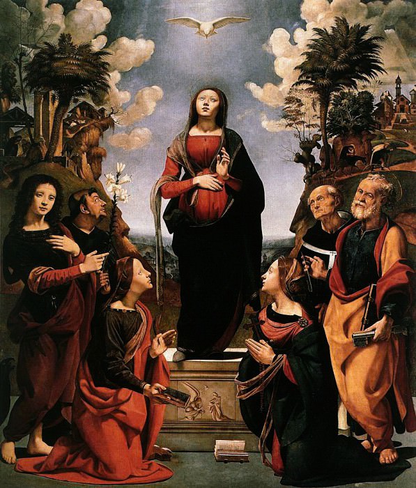 Пьеро ди Козимо – Непорочное зачатие в присутствии Святых (или Инкарнация Иисуса) картина