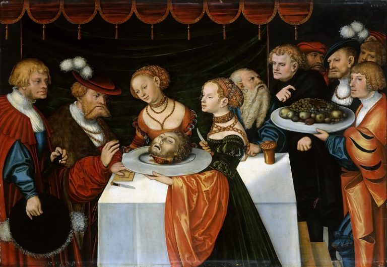 Лукас Кранах II – Соломея с головой Иоанна Крестителя у стола Ирода картина