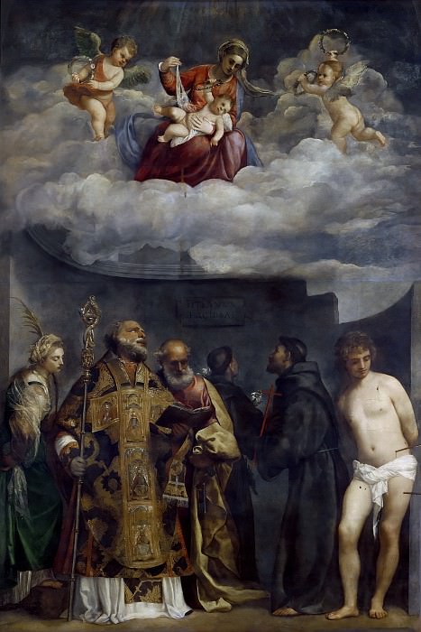 Мадонна с Младенцем в славе со святыми Екатериной, Николаем, Петром, Себастьяном, Франциском и Антонием Падуанским картина