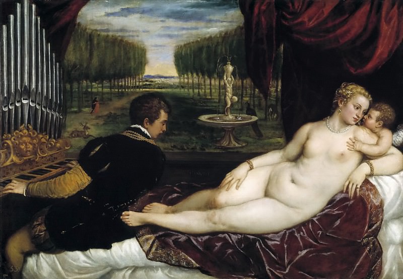 Венера с Купидоном и органистом картина