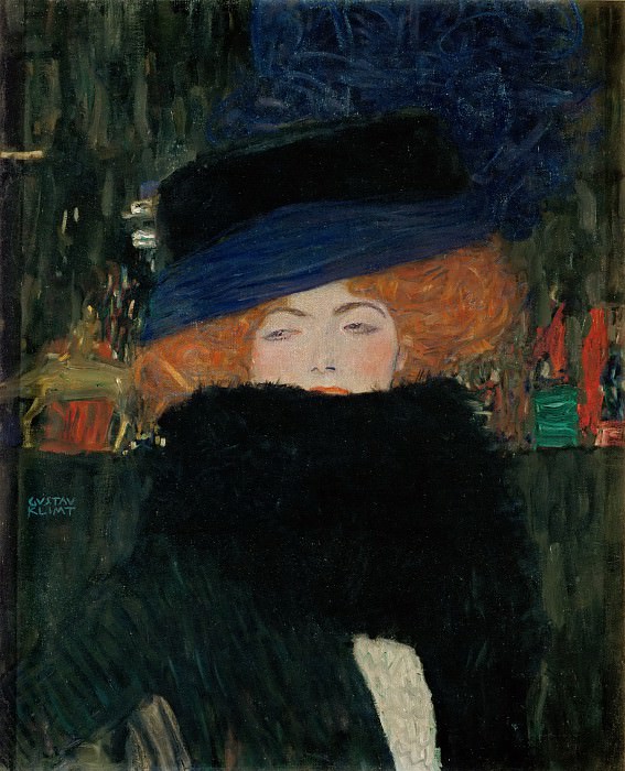 Дама в шляпке и боа из перьев картина