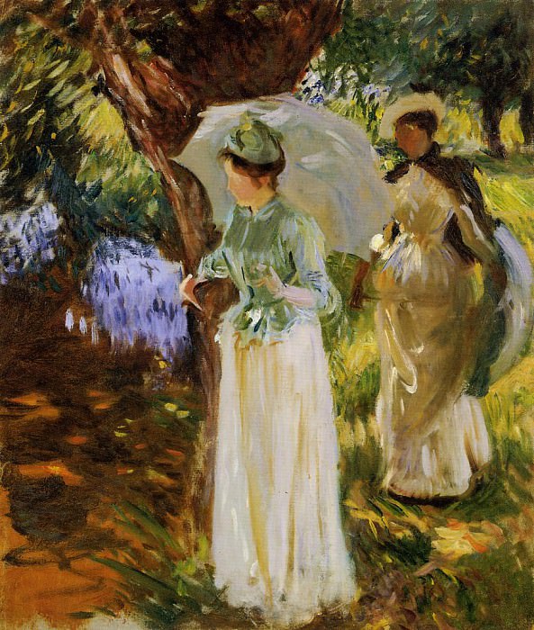Две девушки с зонтиками во Флэдбери картина