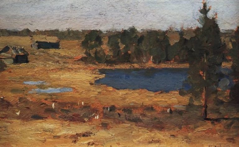 Озеро. Сараи у лесной опушки. 1898-1899 картина