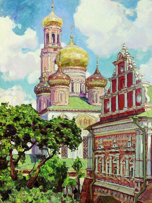 Симонов монастырь. Облака и золотые купола. 1927 картина