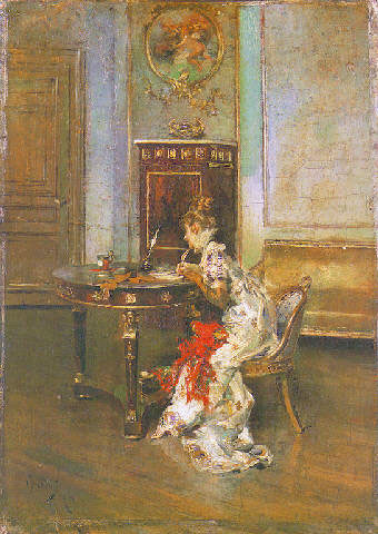 Молодая женщина, пишущая письмо картина