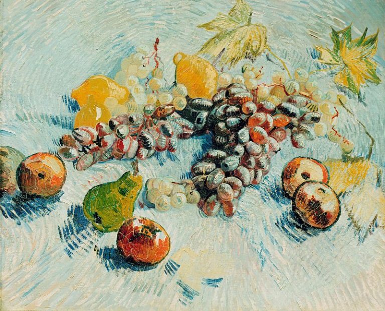 Натюрморт с яблоками, грушами, лимонами и виноградом картина