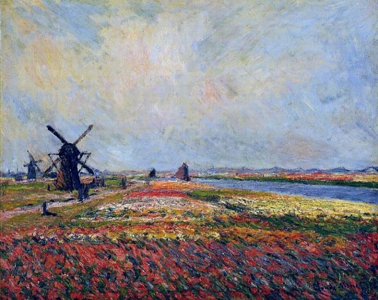 Поля цветов и ветряные мельницы недалеко от Лейдена картина