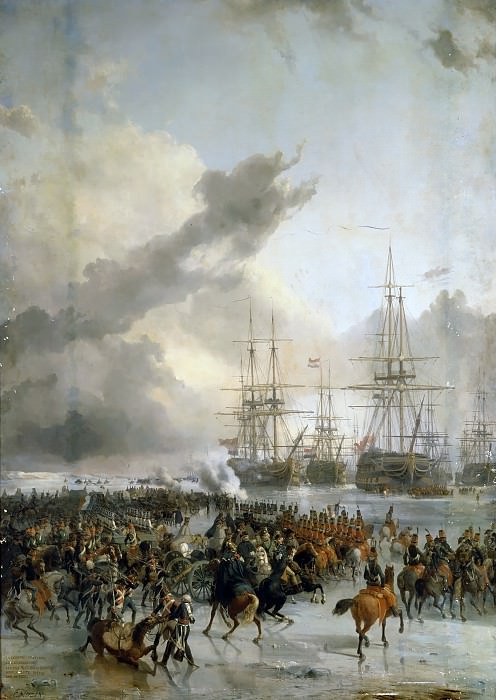 Шарль-Луи Мозен – Французская кавалерия бьется с флотом врага в водах Текселя 21 января 1795 года картина