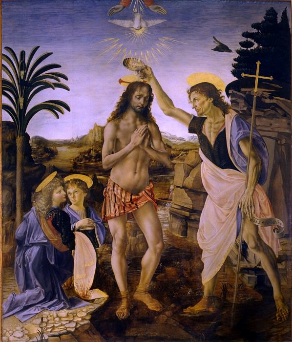 Вероккио и Леонардо да Винчи – Крещение Христа картина