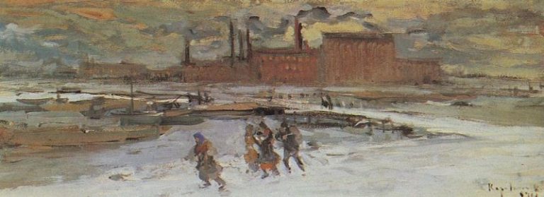 Пейзаж с фабричными строениями. Москва. 1908 картина