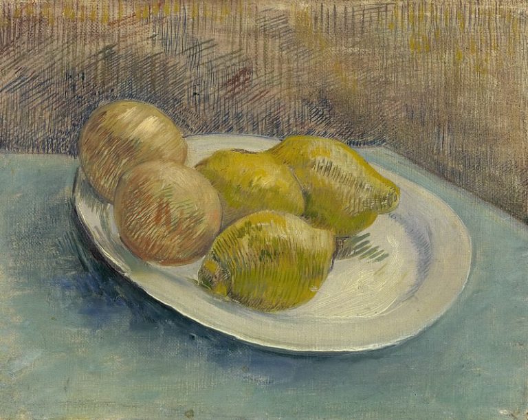 Натюрморт с лимонами на тарелке картина