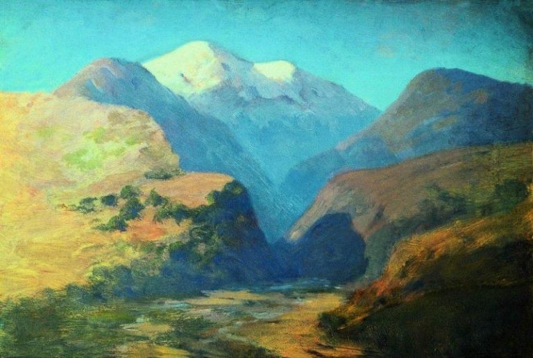 Снежные вершины гор. Кавказ. картина